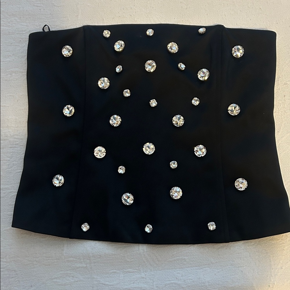 Zara Woman Black Strapless Bejeweled Rhinestone SATIN JEWEL CORSETRY top - Picture 7 of 9